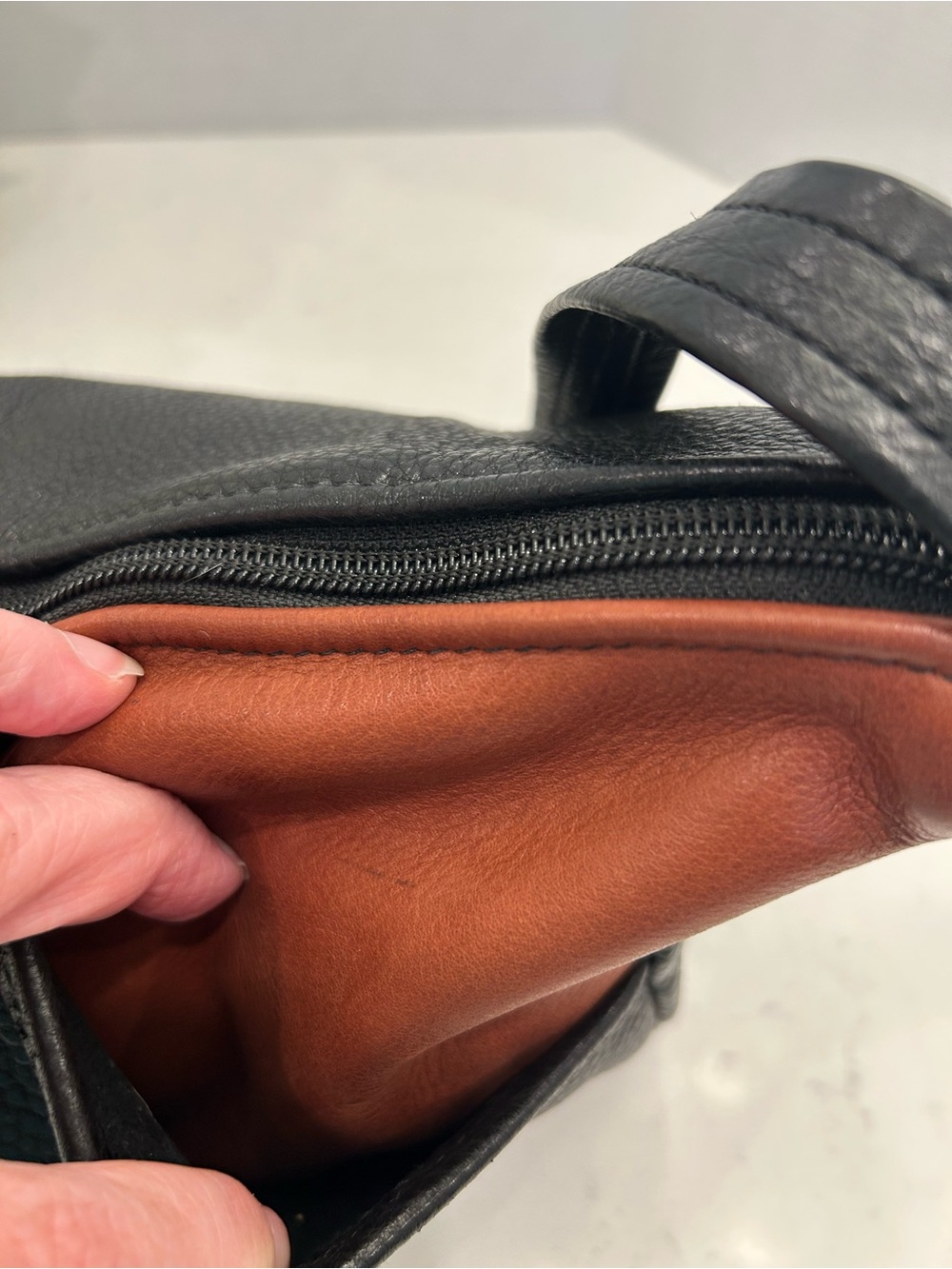 Two-Tone Handmade Leather Shoulder Bag with Copper Dragonfly Detail - Picture 5 of 16
